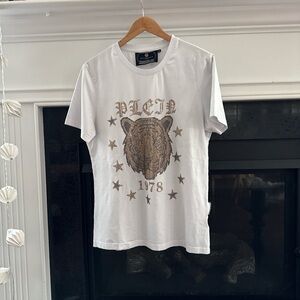 Philipp Plein White Tee rhinestone Gold Tiger Graphic designer made in Italy